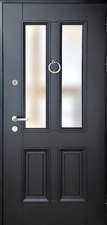 Входная утепленная термодверь МДФ RAL с двумя стеклами и кнокером «кольцо»