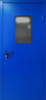 Остекленная огнезащитная дверь с синим порошковым покрытием Остекленная огнезащитная дверь с синим порошковым покрытием