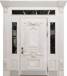 Элитная парадная входная группа с терморазрывом и белыми панелями МДФ (ковка + стекло и капители) Элитная парадная входная группа с терморазрывом и белыми панелями МДФ (ковка + стекло и капители)