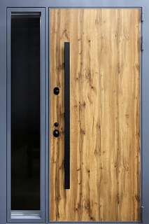 Входная термодверь с боковой остекленной вставкой и длинной ручкой (МДФ ПВХ «текстура дерева»)