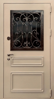 Металлобагетная термодверь с остеклением и решеткой (порошковое напыление) Металлобагетная термодверь с остеклением и решеткой (порошковое напыление)