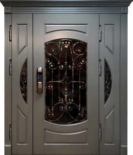 Парадная полуторная термодверь со стеклами, ковкой и электронным замком (отделка МДФ) Парадная полуторная термодверь со стеклами, ковкой и электронным замком (отделка МДФ)