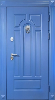 Входная термодверь с кнокером и окрашенными синими панелями МДФ RAL Входная термодверь с кнокером и окрашенными синими панелями МДФ RAL